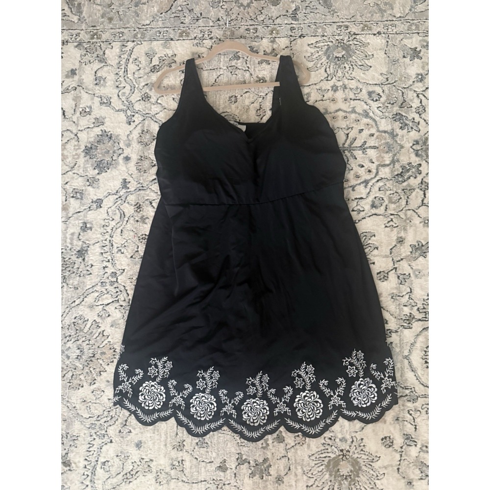 Jessica London Size 32W Black Swim Dress Black/White Eyelet